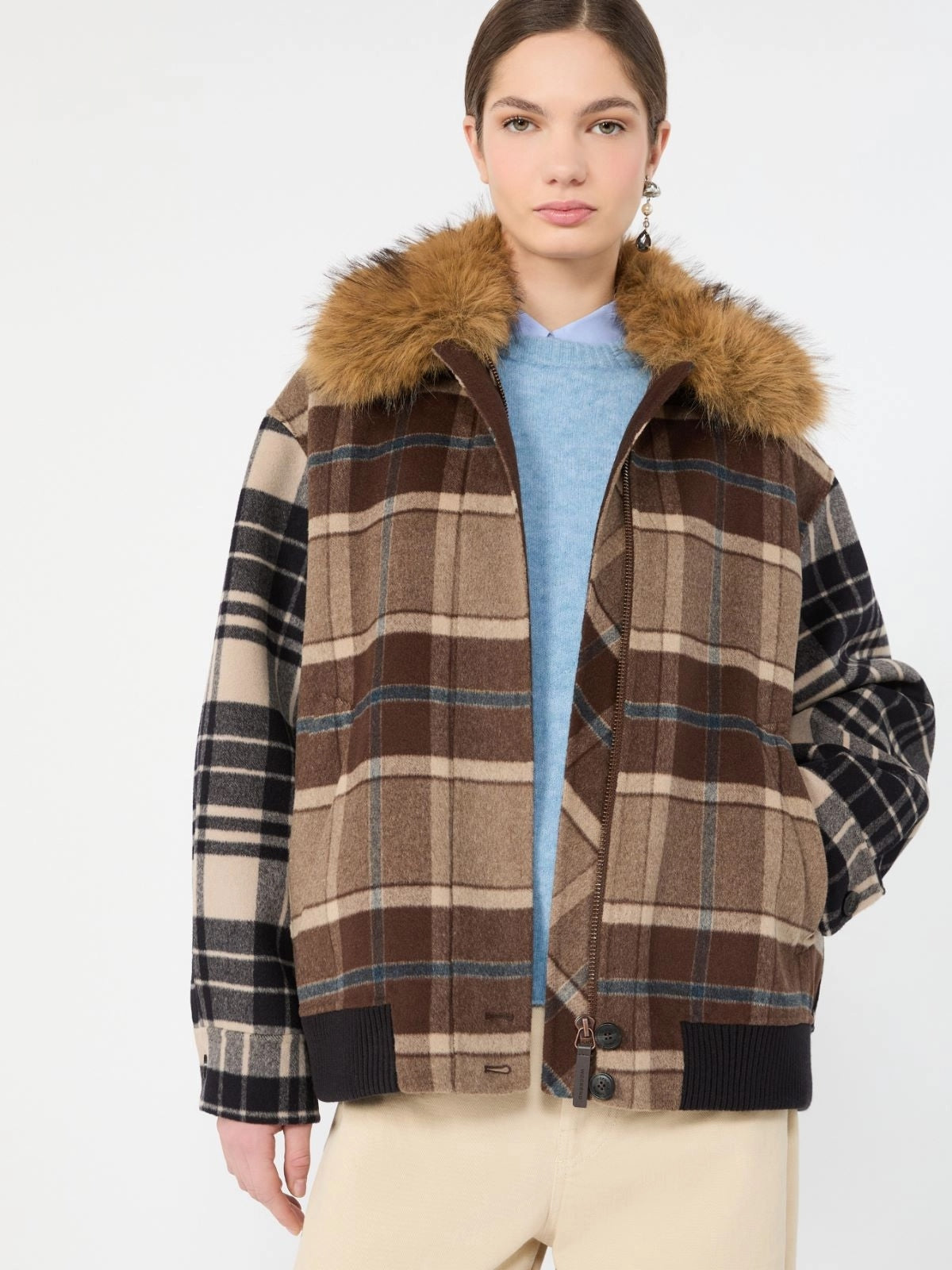 Bomber in drap di lana Check - MARRONE<BR/> WKDDIVINA 001 WEEKEND