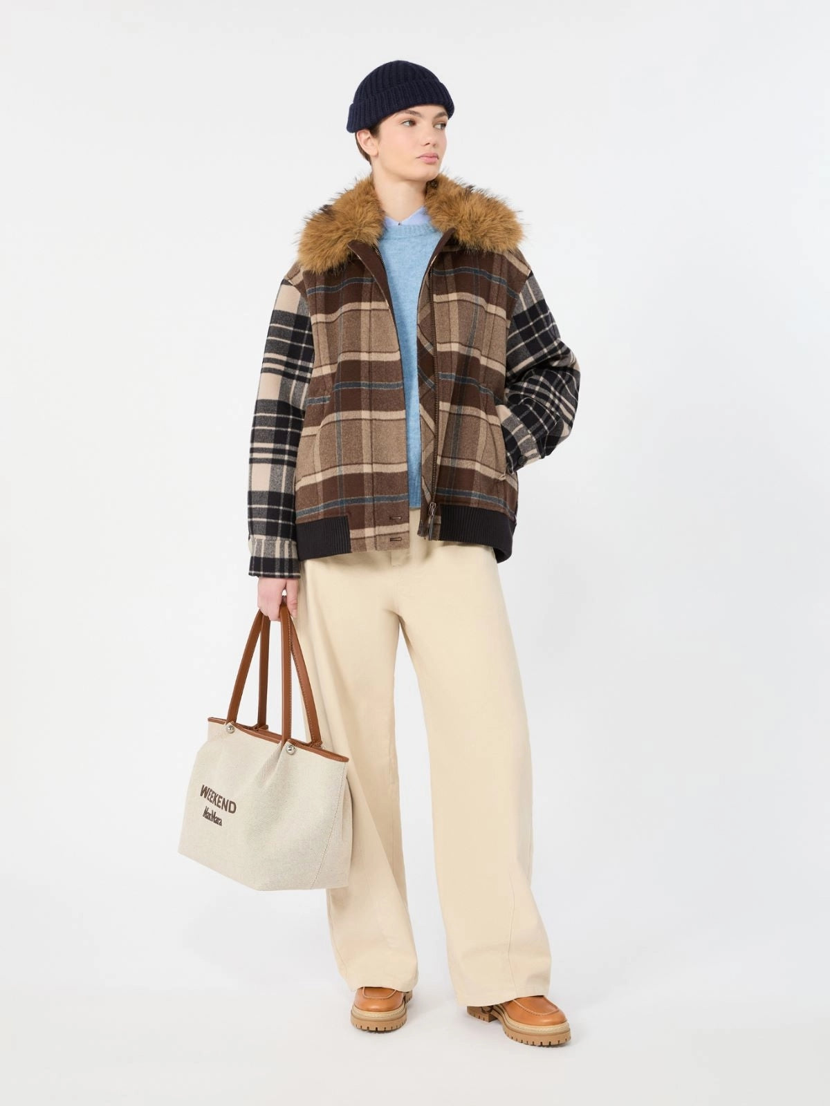 Bomber in drap di lana Check - MARRONE<BR/> WKDDIVINA 001 WEEKEND
