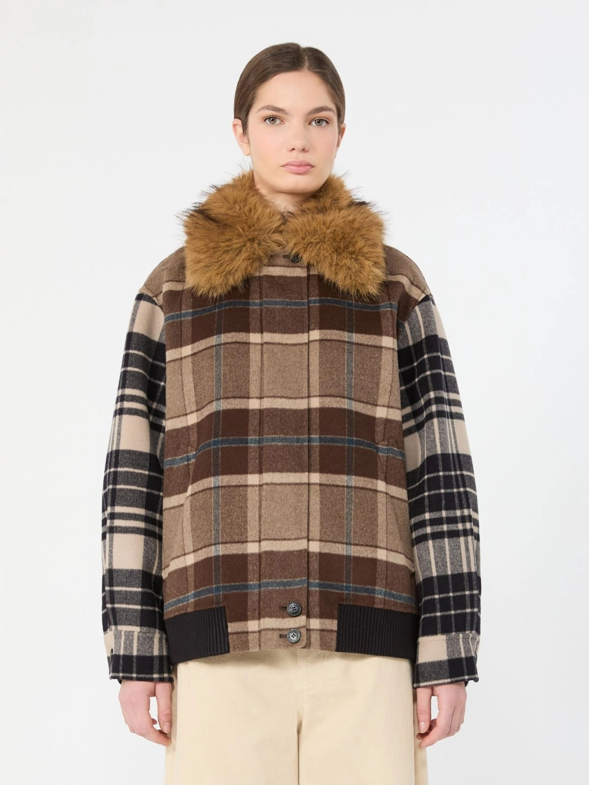 Bomber in drap di lana Check - MARRONE<BR/> WKDDIVINA 001 WEEKEND