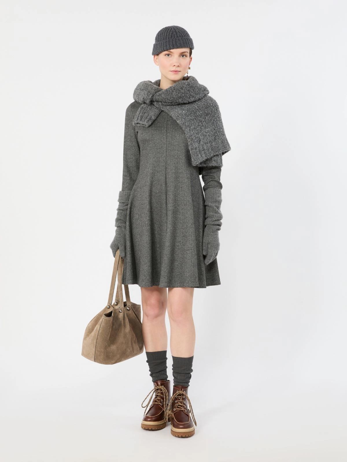 Abito svasato in jersey jacquard - GRIGIO MEDIO WKDESULE 004 WEEKEND