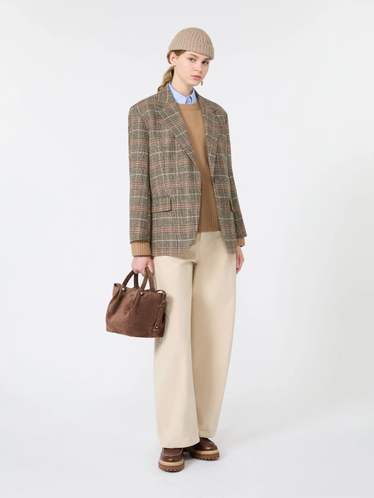 WEEKEND Blazer monopetto in lana Principe di Galles - CAMMELLO<BR/> WKDFEBO 003 WEEKEND