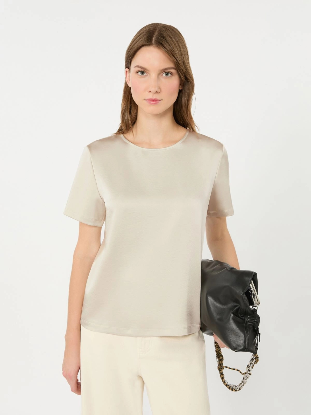 WEEKEND T-shirt girocollo in raso - AVORIO<BR/> WKDGILBERT 001 WEEKEND