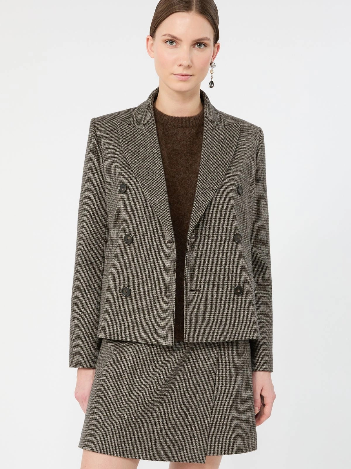 Giacca doppiopetto in jersey micro jacquard - MARRONE<BR/> WKDGRADO 002 WEEKEND