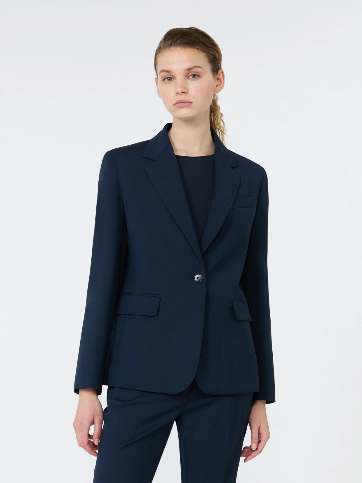 WEEKEND Blazer monopetto in lana stretch - BLU<BR/> WKDLAMINE 001 WEEKEND