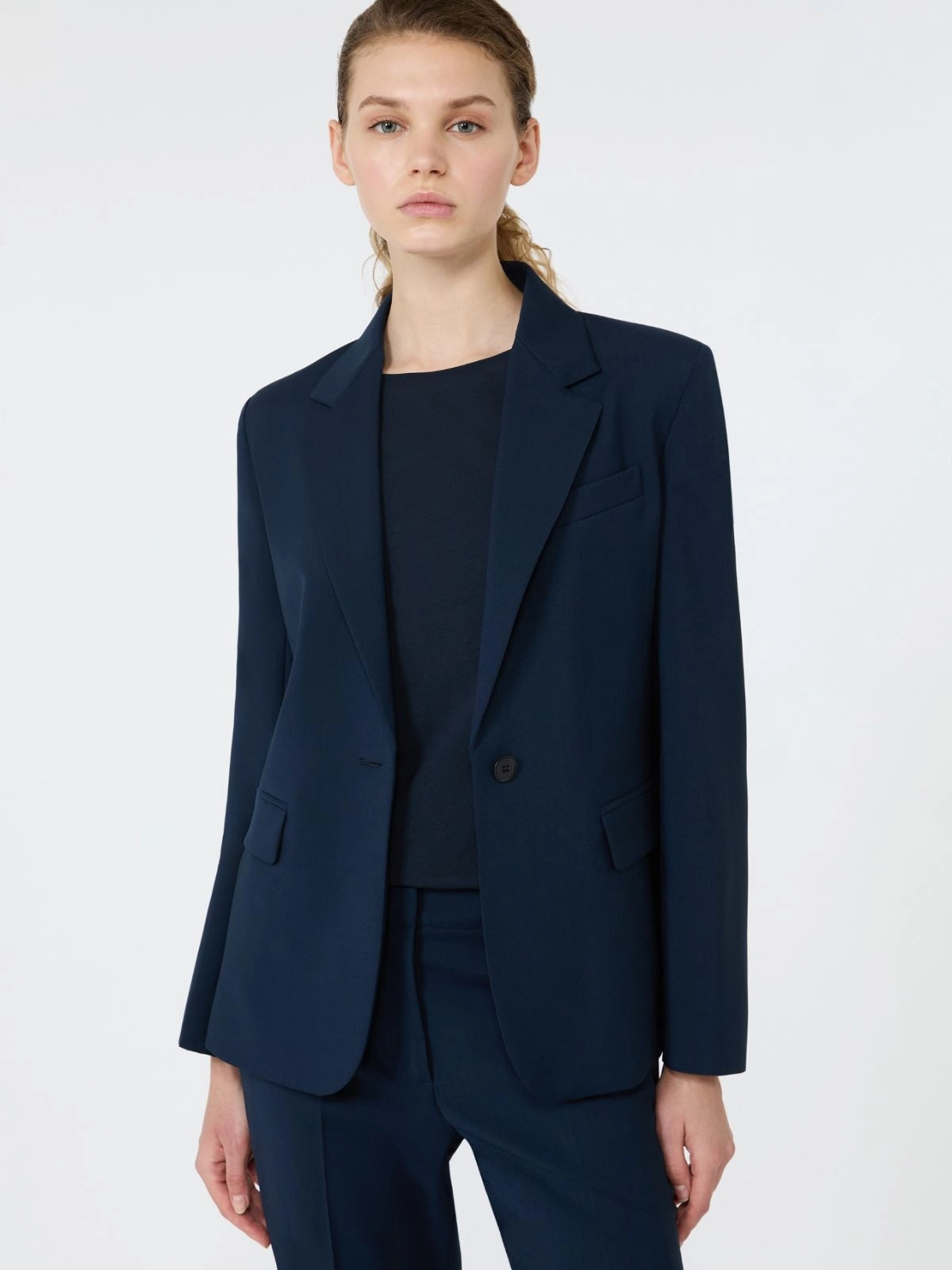 WEEKEND Blazer monopetto in lana stretch - BLU<BR/> WKDLAMINE 001 WEEKEND