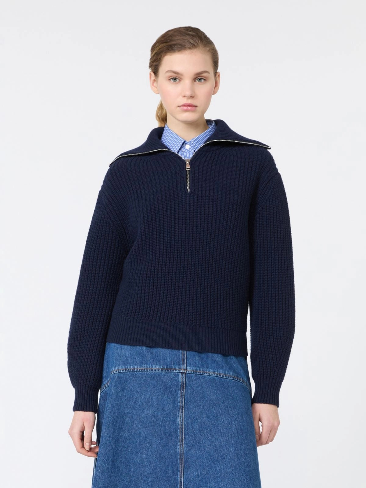 WEEKEND Dolcevita con zip in lana - BLU<BR/> WKDLASER 010 WEEKEND