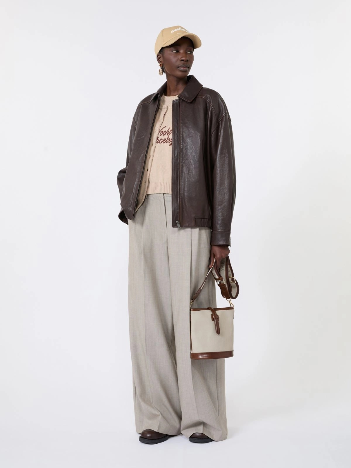 WEEKEND Pantalone wide leg in tela di lana - NOCCIOLA WKDOVVIO 001 WEEKEND