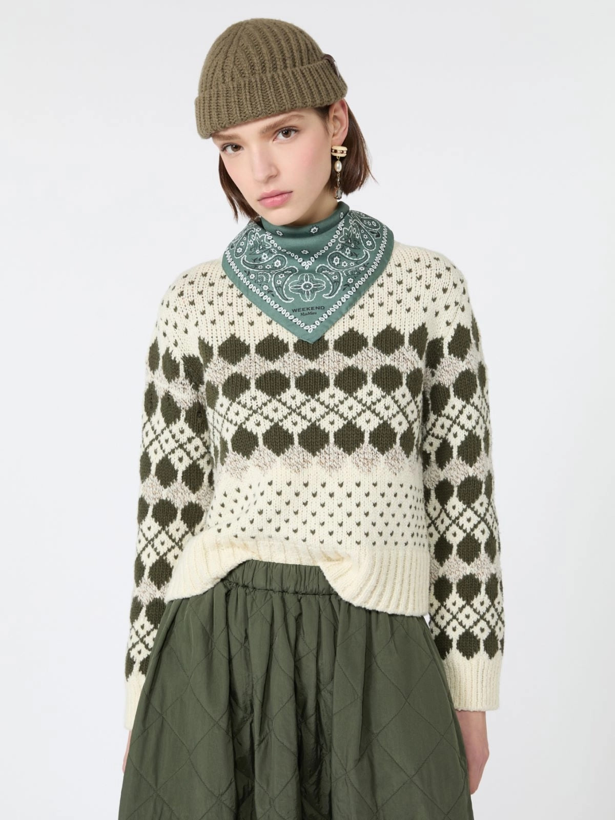 WEEKEND Maglia in lana e cachemire jacquard - VERDE KAKI WKDRANCH 001 WEEKEND