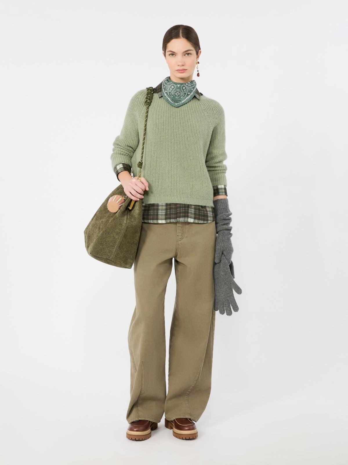 WEEKEND Camicia in twill di seta Check - VERDE KAKI WKDRETE 001 WEEKEND