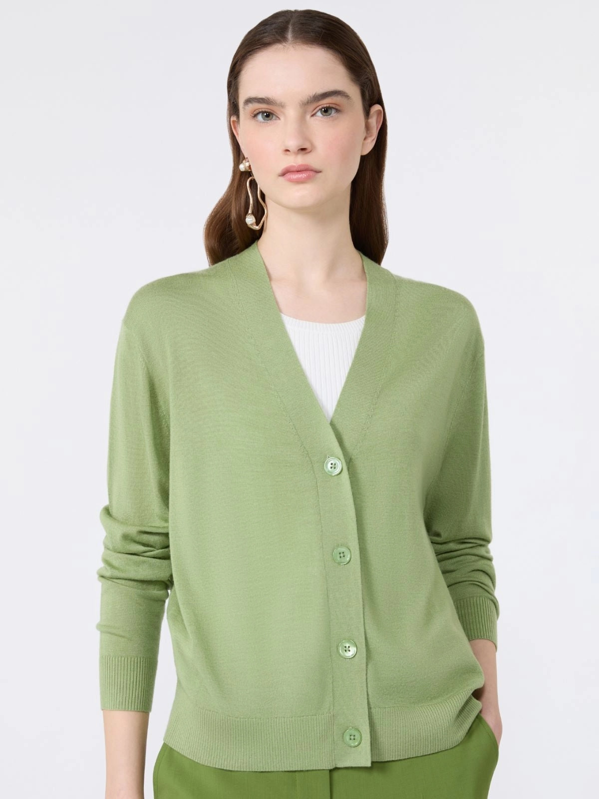 WEEKEND Cardigan a V in lana, seta e cachemire - VERDE WKDTORRE 004 WEEKEND