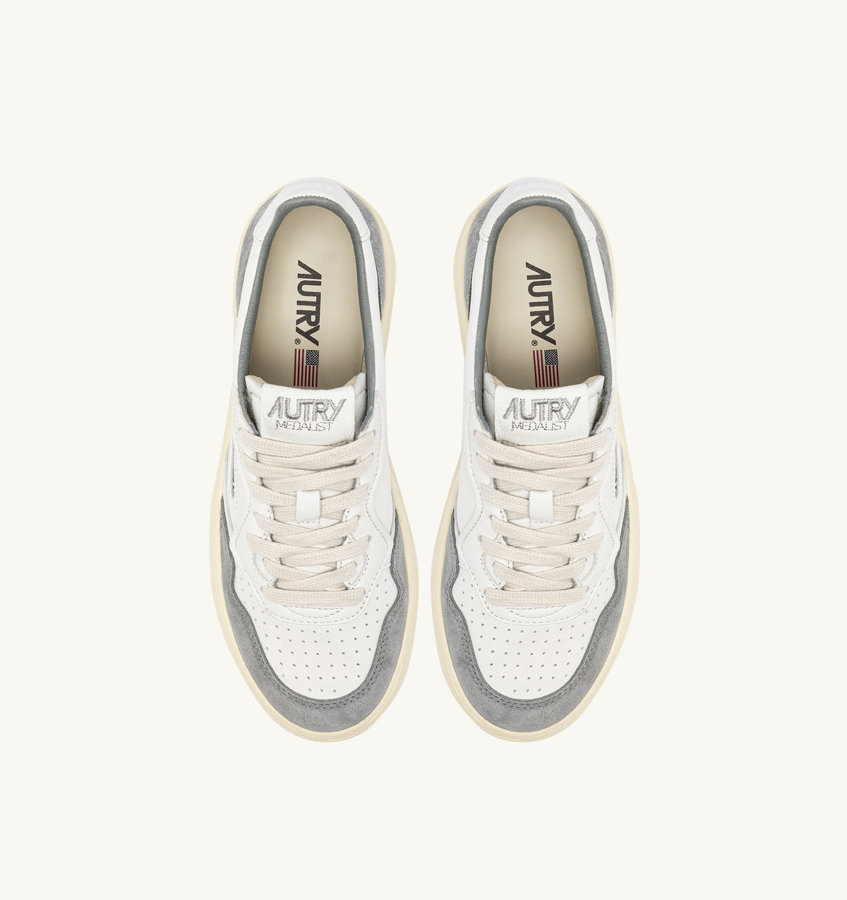 SNEAKERS UOMO MEDALIST LOW IN PELLE E SUEDE BIANCA E GRIGIA AULM GS37 AUTRY ACTION SHOES