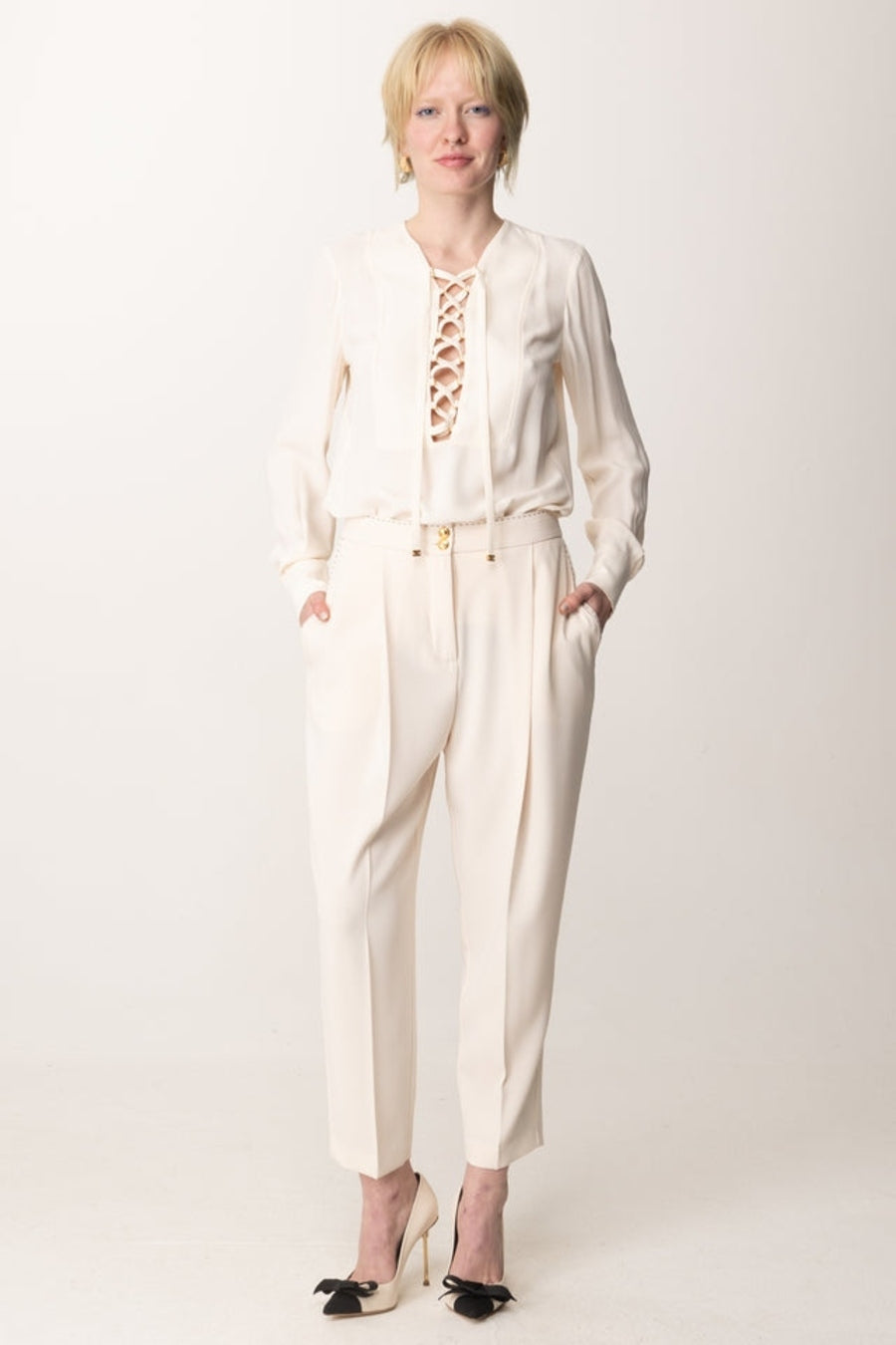 Blusa donna in georgette con lacci CA00351E2 193 ELISABETTA FRANCHI
