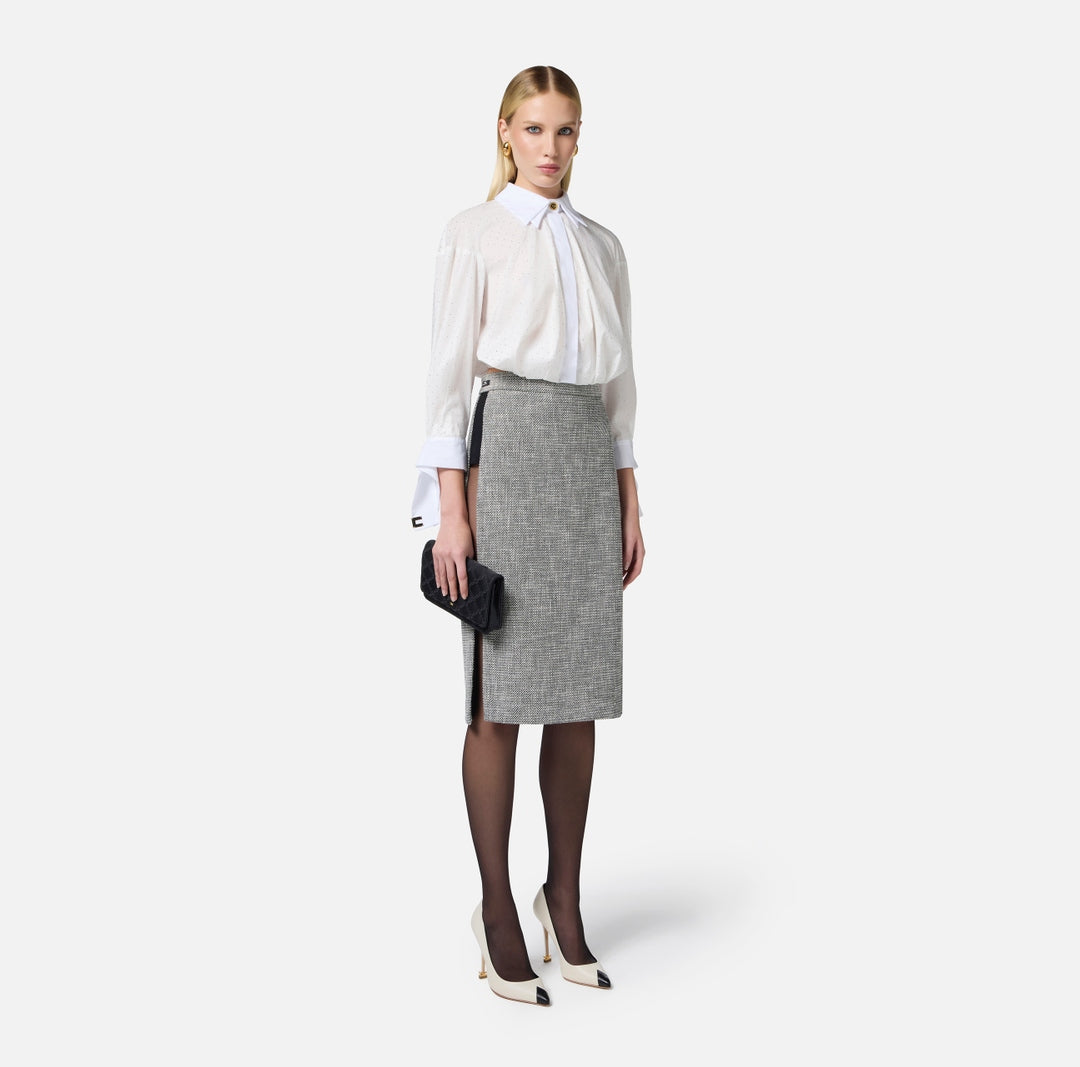 Camicia donna in popeline con strass e nodo CA08151E2 100 ELISABETTA FRANCHI