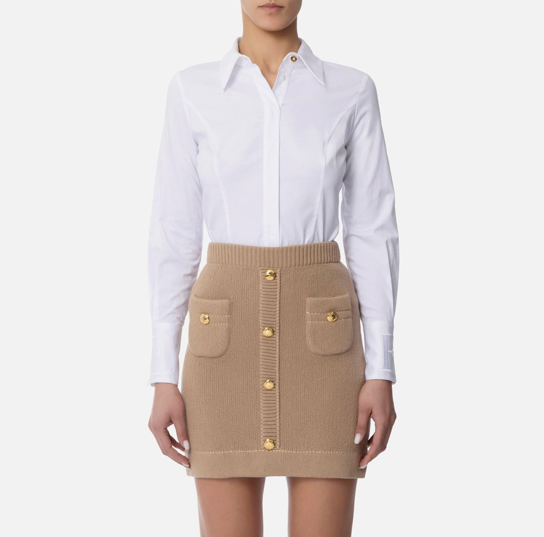 Camicia in misto cotone con polsi logati CA12652E2 100 ELISABETTA FRANCHI