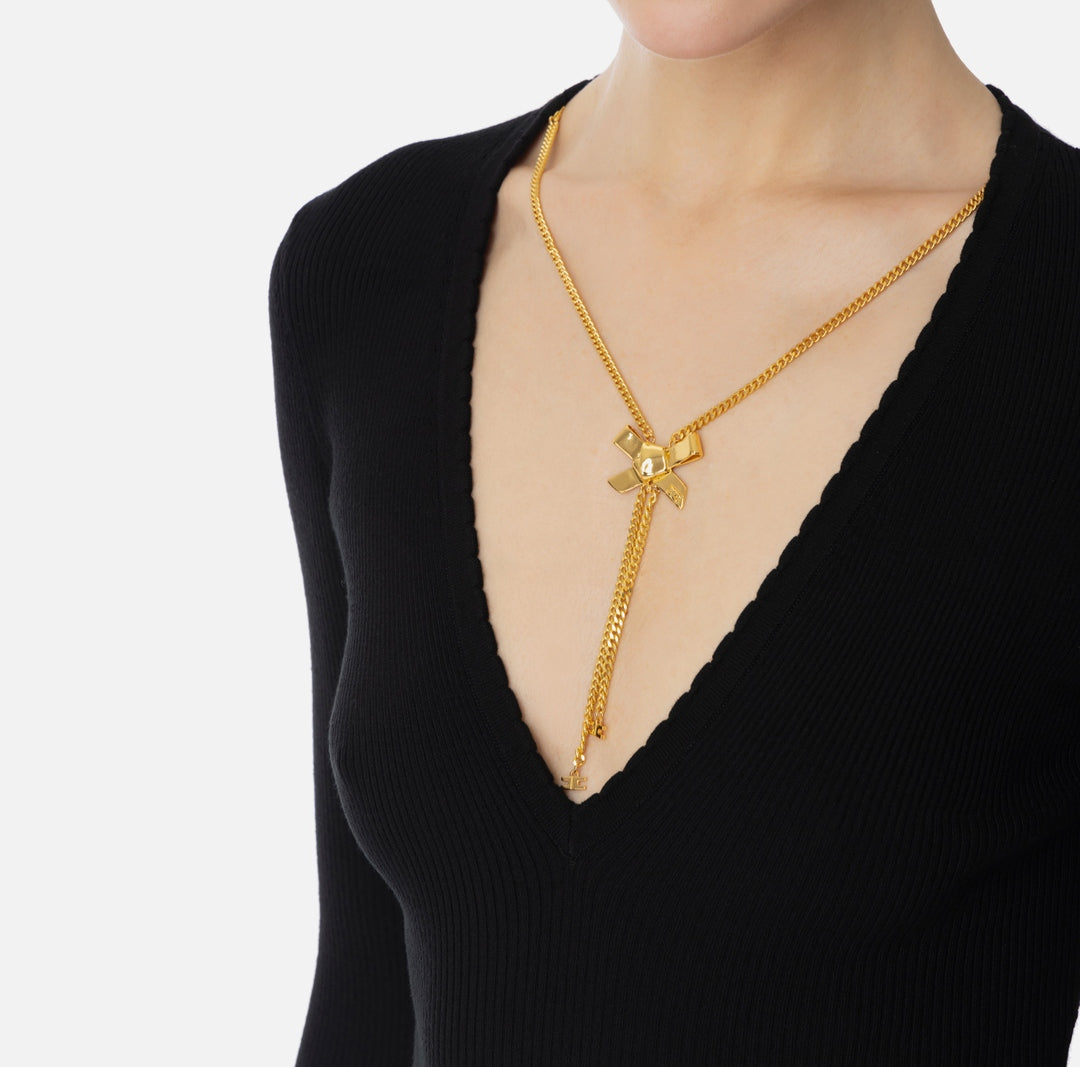 Maglia donna in viscosa a costine con collana<BR/> MK54S51E2 110 ELISABETTA FRANCHI