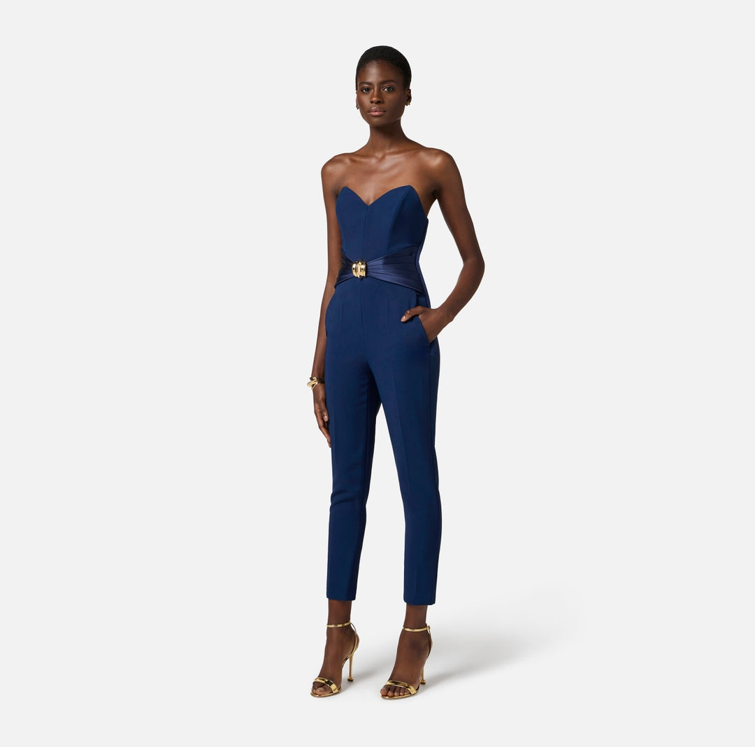 Tuta in crêpe fluido con macro fiocco<BR/> TU03951E2 DC8 ELISABETTA FRANCHI