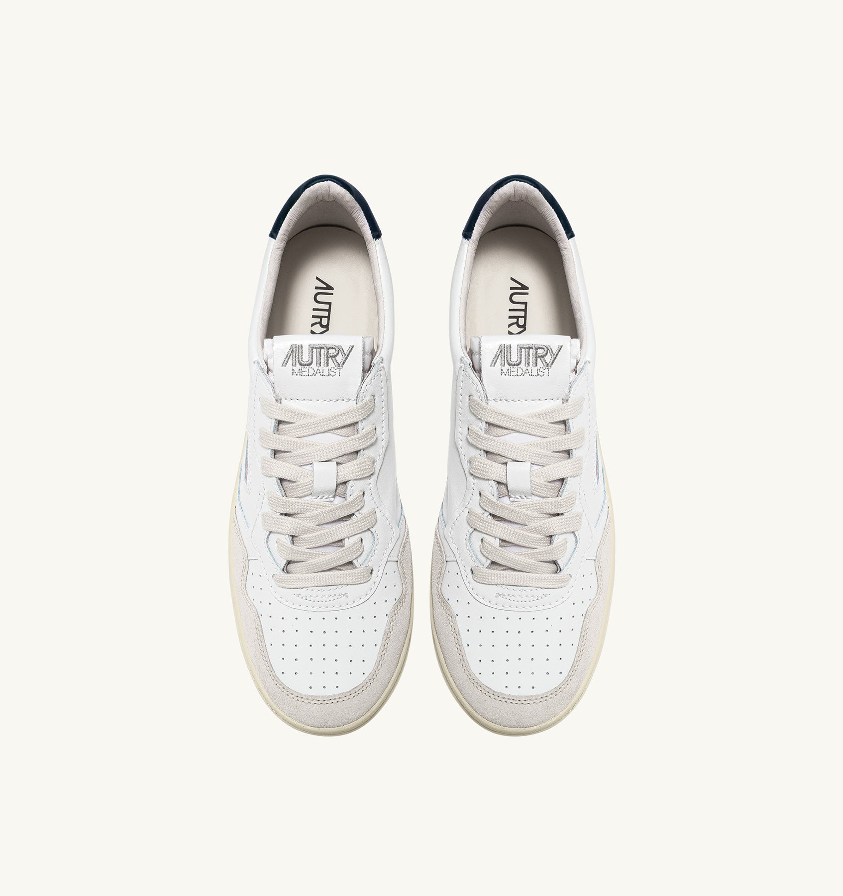 SNEAKERS MEDALIST LOW IN PELLE BIANCA E BLU E SUEDE BEIGE AULM LS28 AUTRY ACTION SHOES