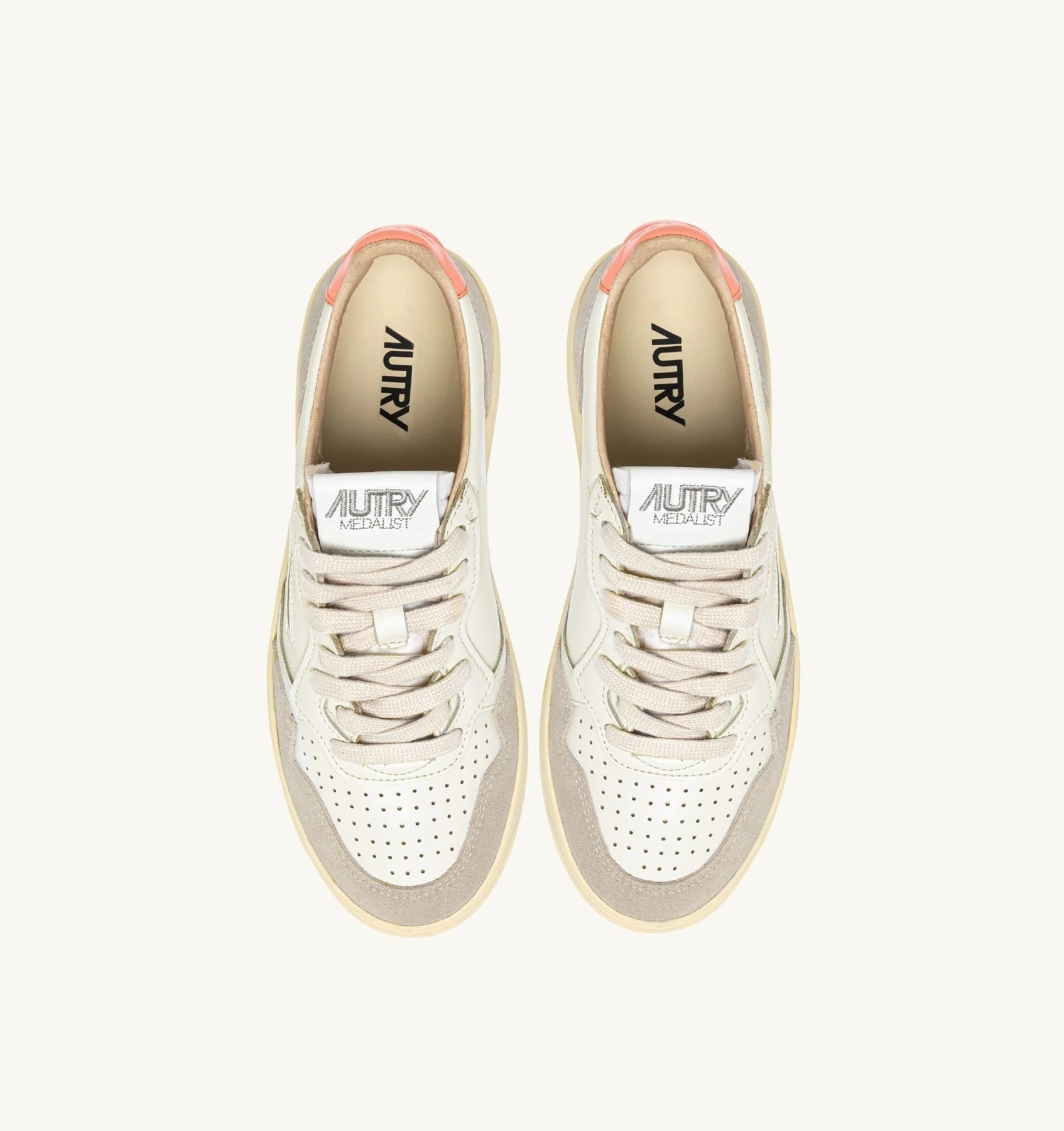 SNEAKERS MEDALIST LOW IN SUEDE E PELLE BIANCA E PEACH PINK AULW LS13 AUTRY ACTION SHOES