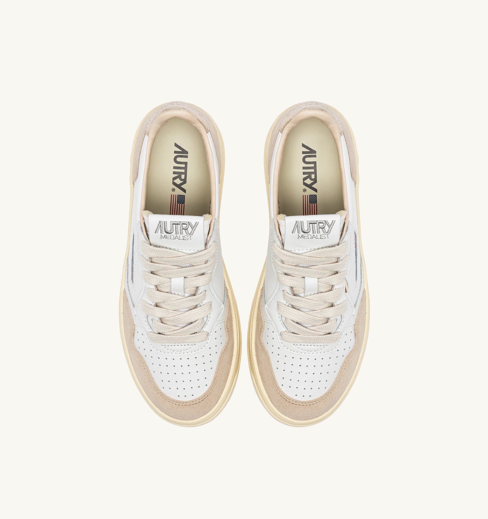 SNEAKERS MEDALIST LOW IN PELLE E SUEDE BIANCA E ORO AULW LS75 AUTRY ACTION SHOES