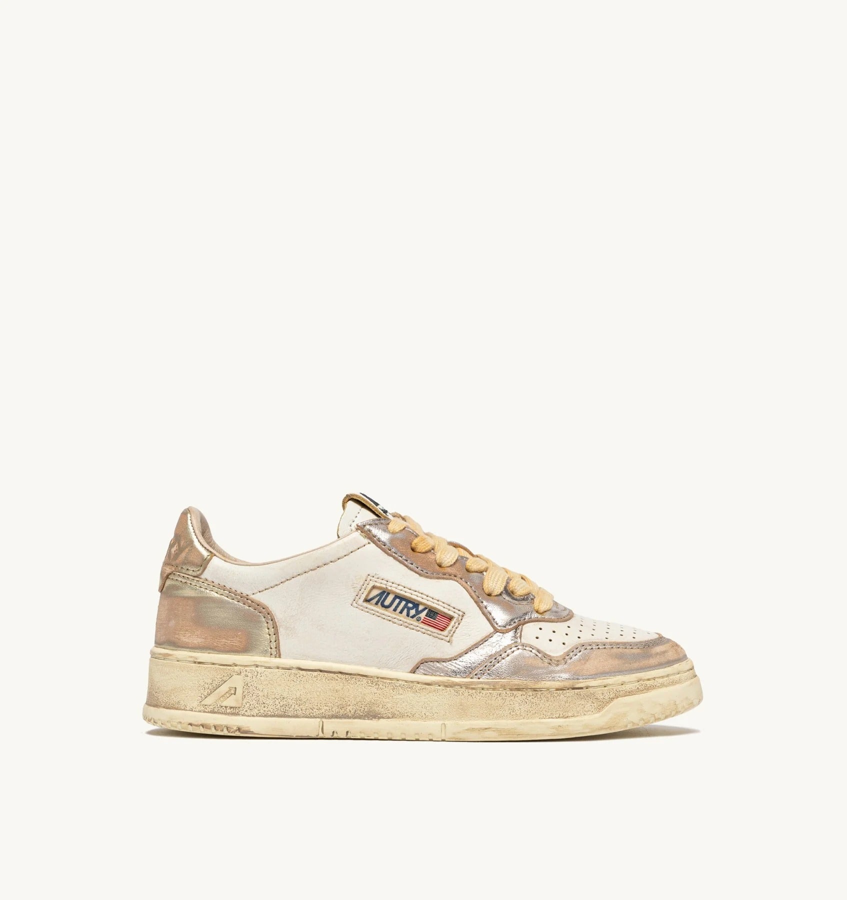 SNEAKERS MEDALIST LOW SUPER VINTAGE IN PELLE PLATINO E ARGENTO<BR/> AVLW MT10 AUTRY ACTION SHOES