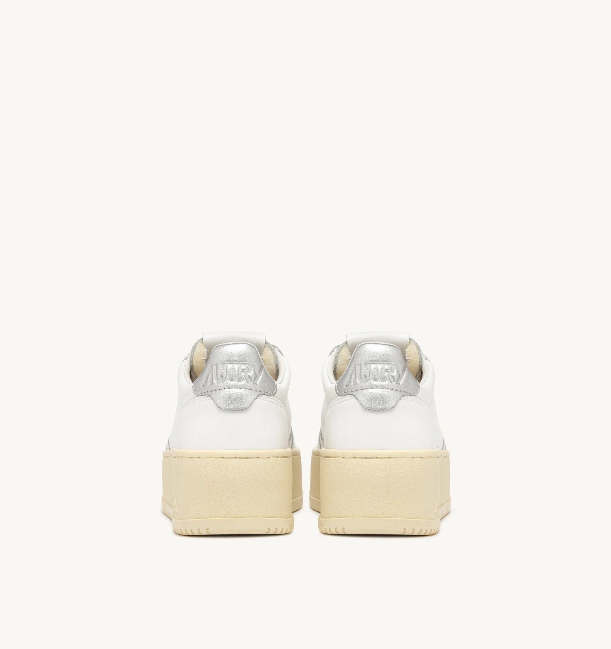 SNEAKERS MEDALIST PLATFORM IN PELLE BIANCA E METALLIZZATA ARGENTO PTLW LL05 AUTRY ACTION SHOES