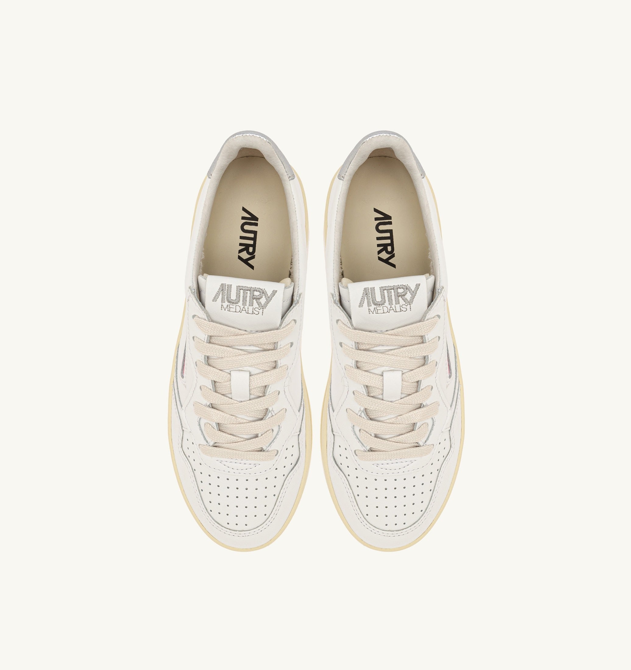 SNEAKERS MEDALIST PLATFORM IN PELLE BIANCA E METALLIZZATA ARGENTO PTLW LL05 AUTRY ACTION SHOES