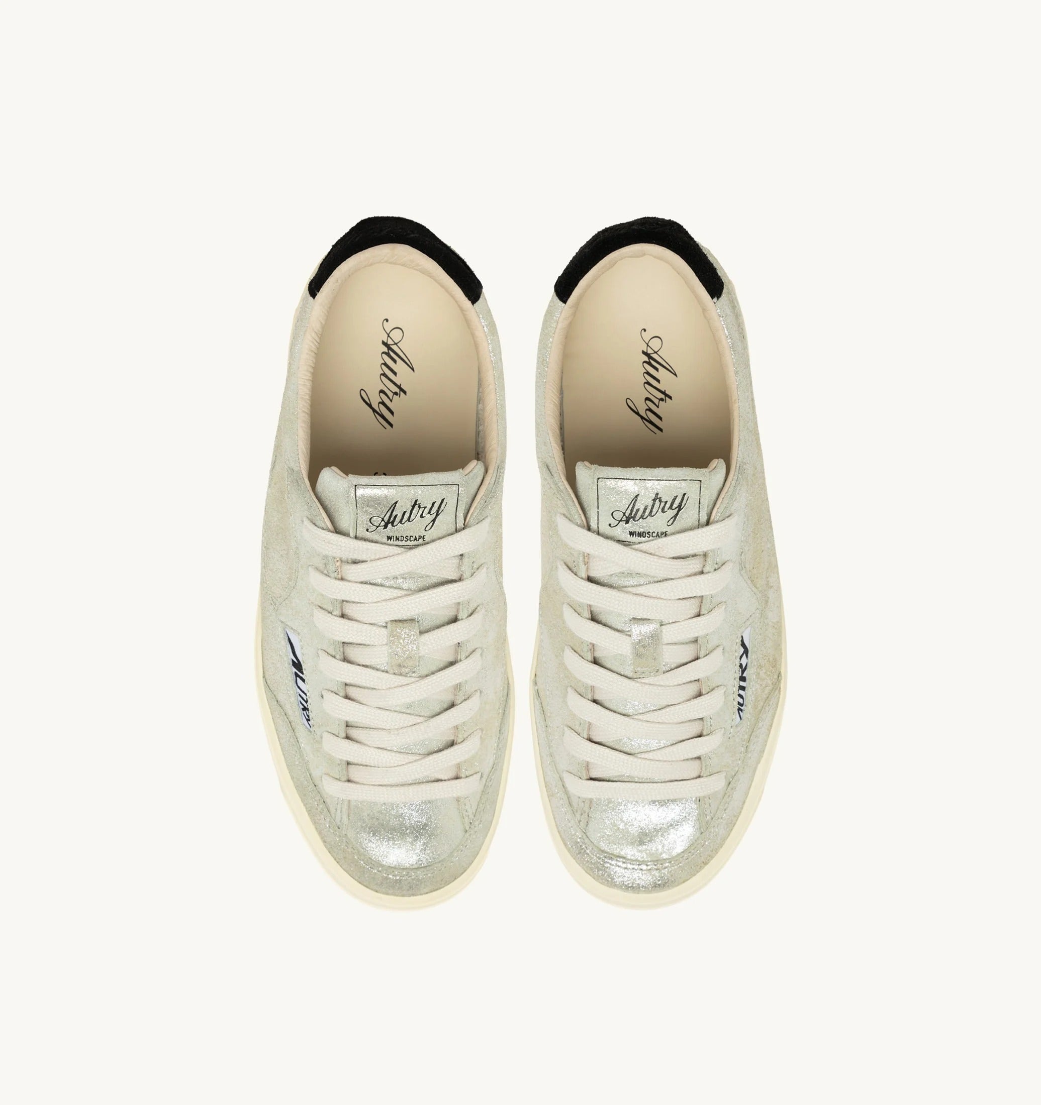 SNEAKERS WINDSCAPE LOW IN SUEDE LAMINATO ARGENTO E NERO<BR/> SCLW ZE01 AUTRY ACTION SHOES