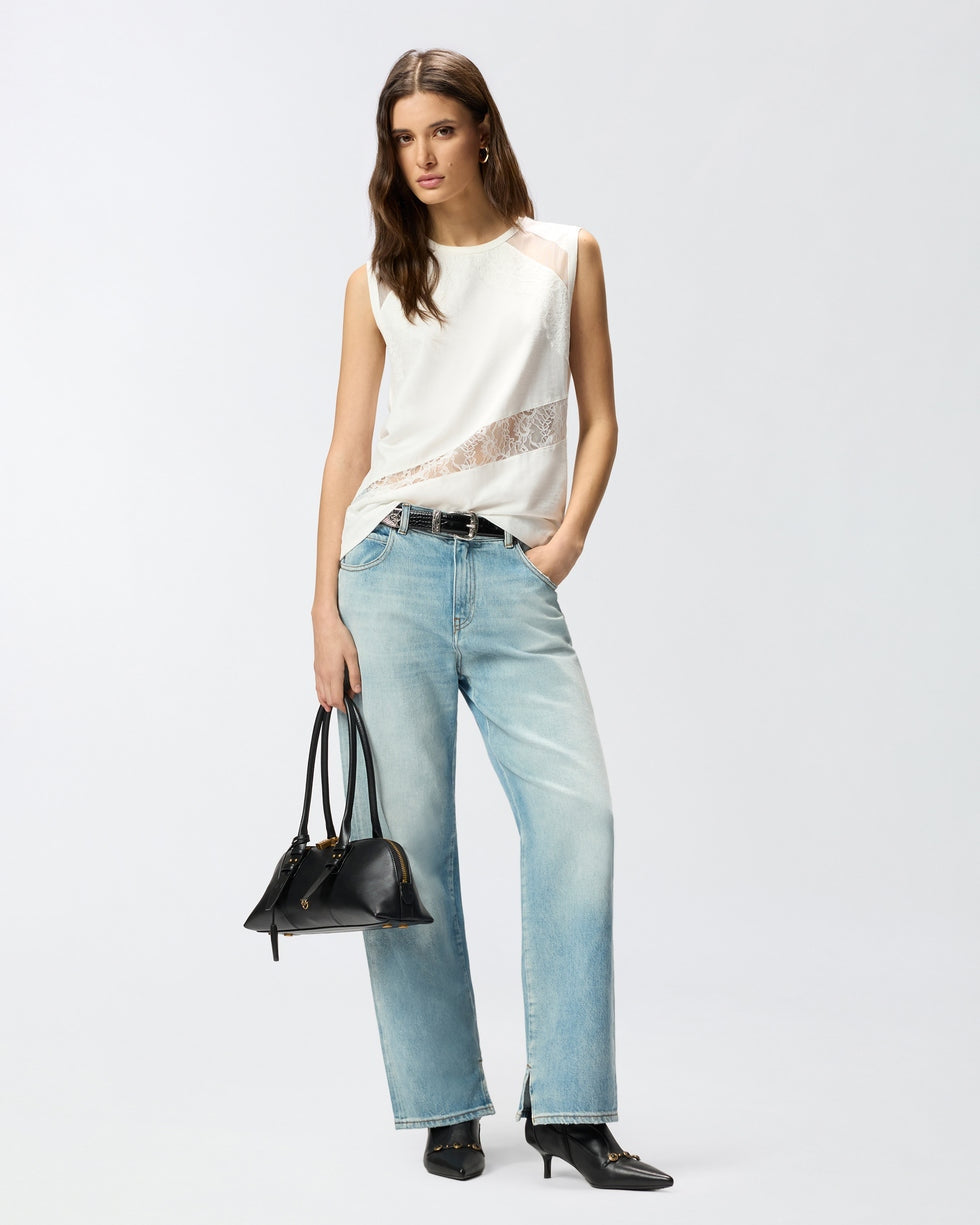 Top smanicato con dettagli in pizzo<BR/> 106291A335 Z05 PINKO