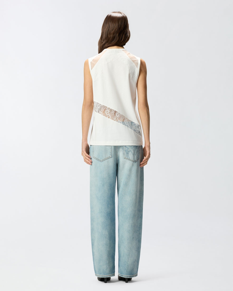 Top smanicato con dettagli in pizzo<BR/> 106291A335 Z05 PINKO
