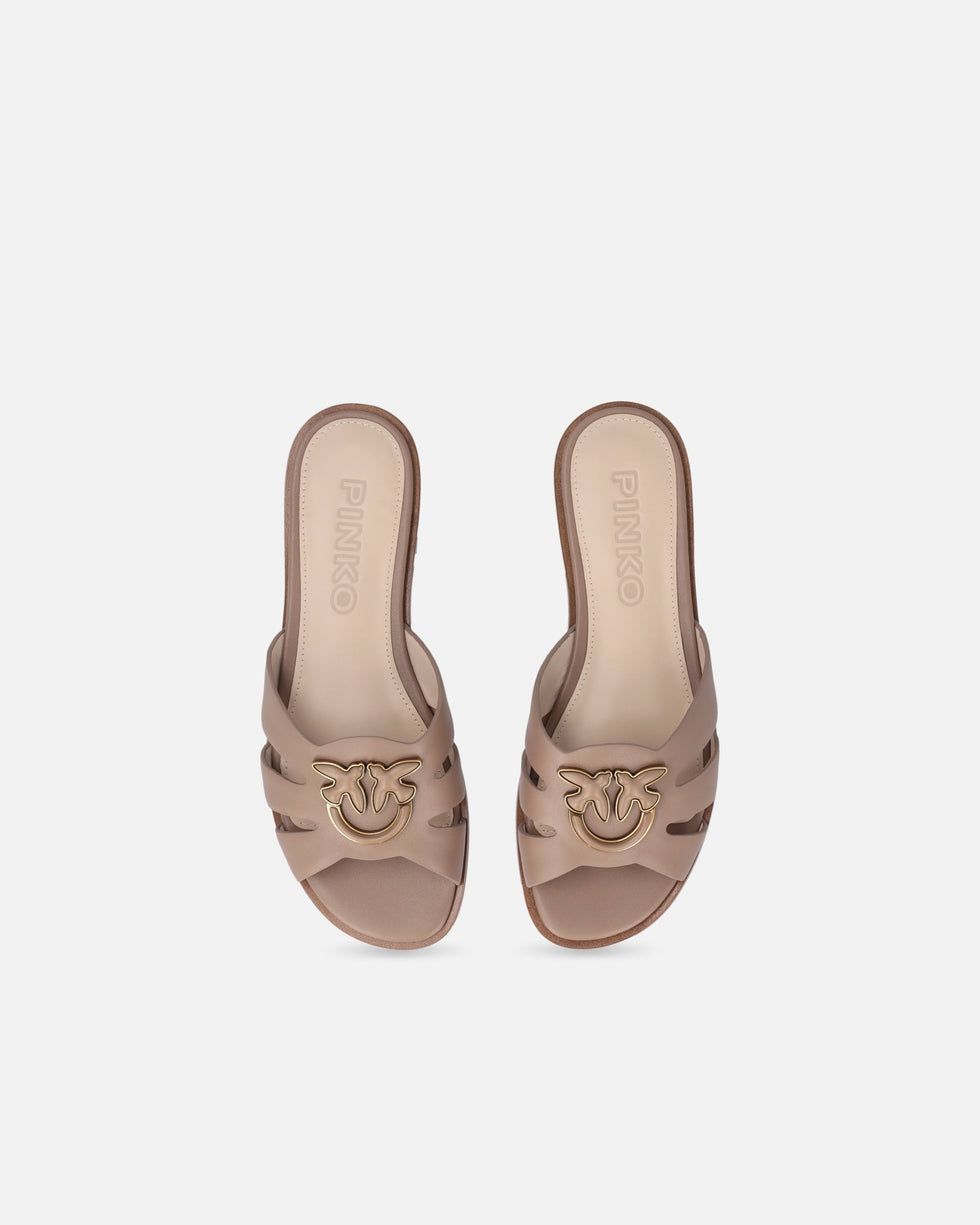 Ciabattine in pelle con logo Love Birds<BR/> SD0463P001 L15 PINKO