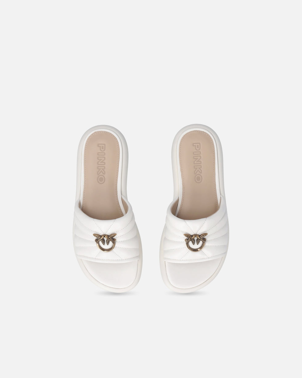 Ciabatte in nappa trapuntata con logo Love Birds SD0525P003 Z12 PINKO
