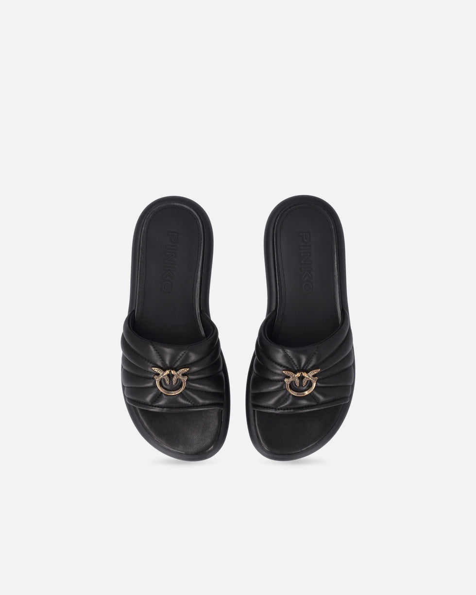 Ciabatte in nappa trapuntata con logo Love Birds<BR/> SD0525P003 Z99 PINKO