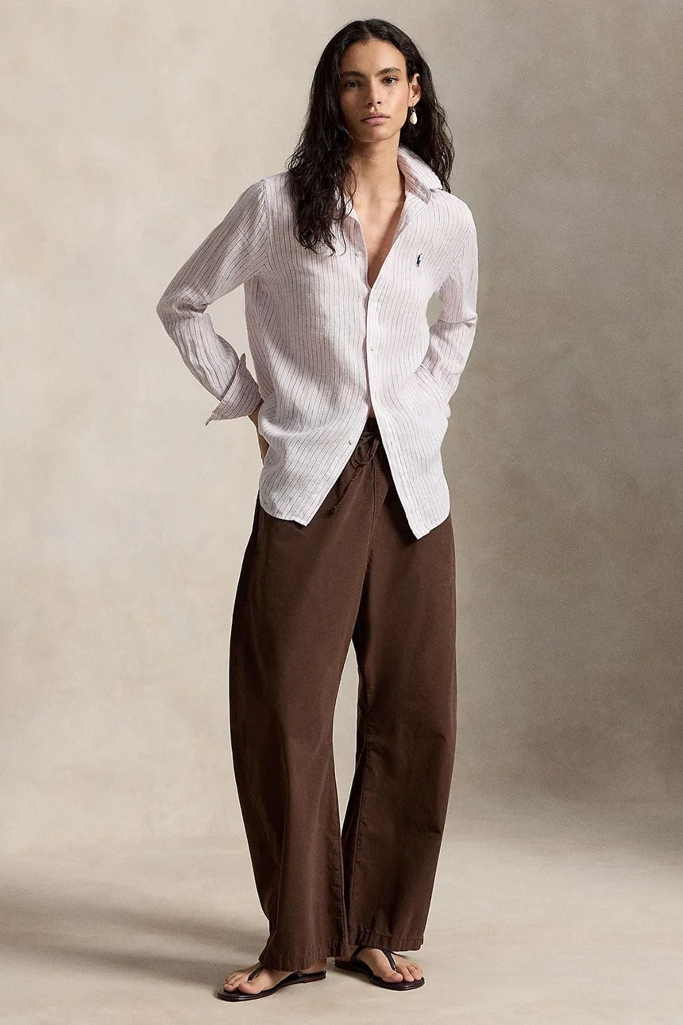 Camicia donna in lino a righe 211A96158 011 RALPH LAUREN