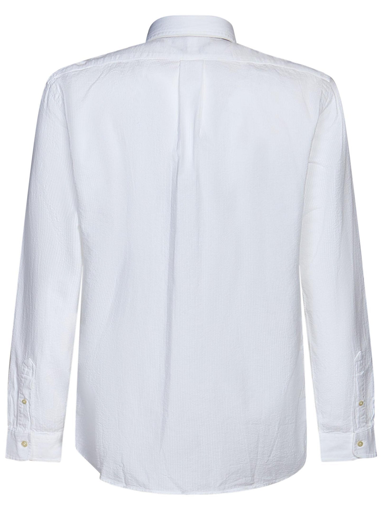Camicia custom-fit bianca in cotone seersucker a righe con ricamo Pony sul petto.<BR/> 710938519 001 RALPH LAUREN