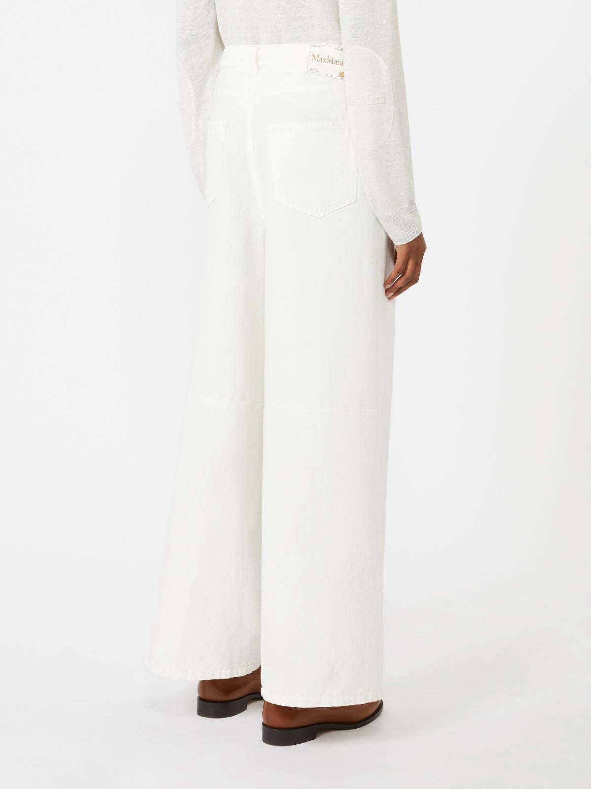 Pantalone ampio in cotone e lino - Bianco<BR/> SMMALOA 001 S MAX MARA 2