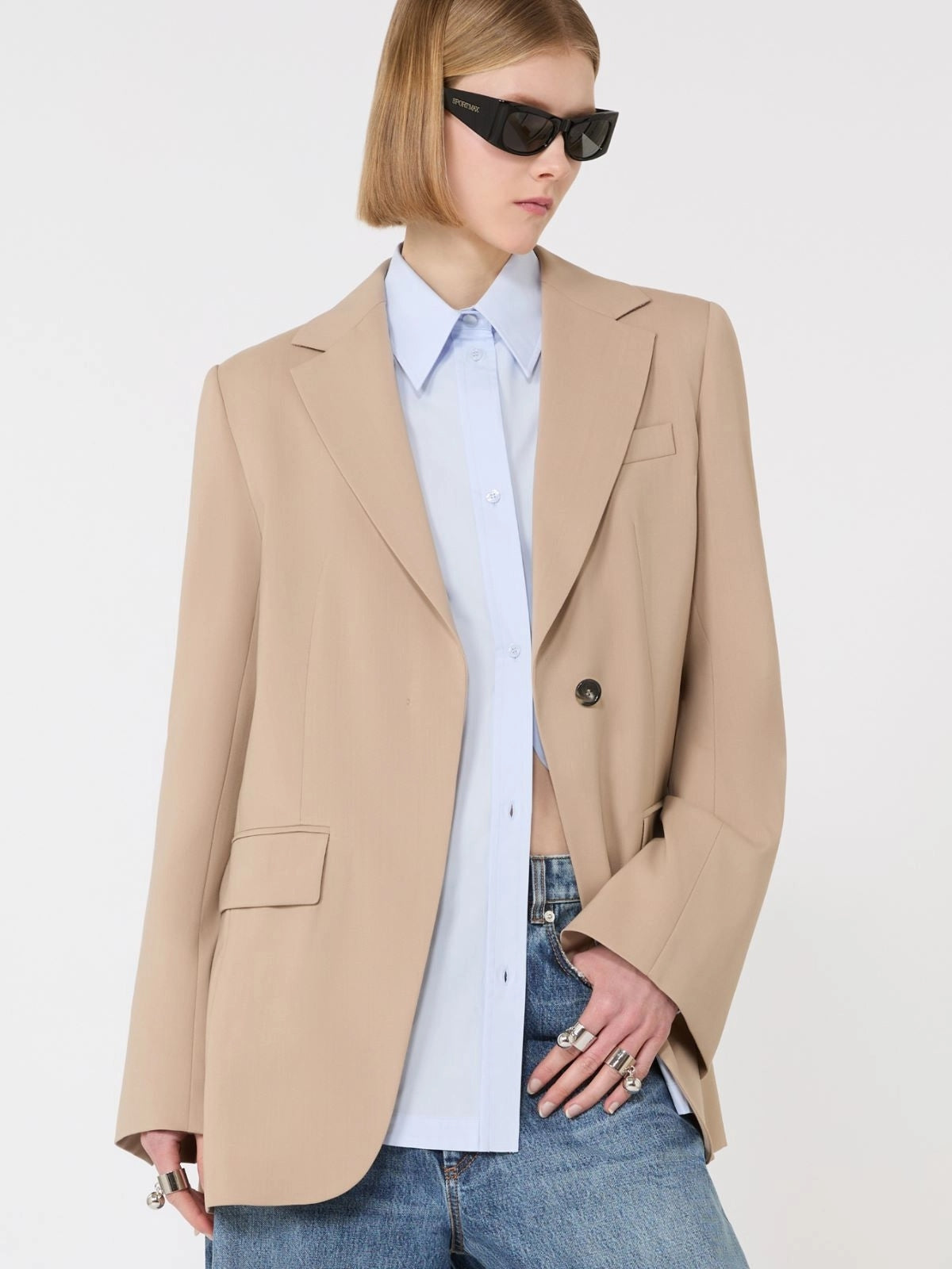 Blazer sartoriale in lana con retro in plissé - Beige<BR/> SPXMELA 001 SPORTMAX