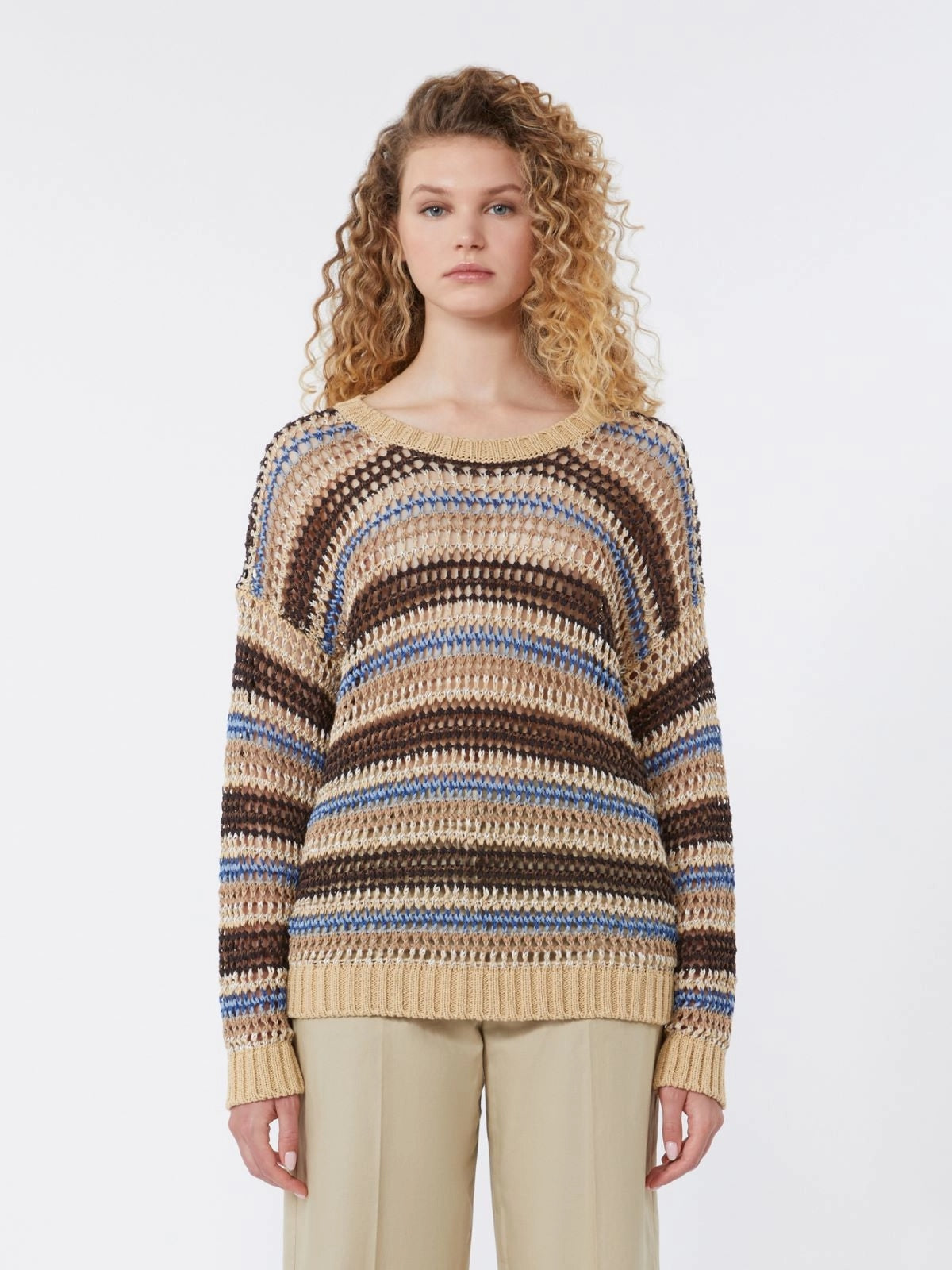 Maglia a rete in filato di lino e cotone - MARRONE<BR/> WKDONIRICA 004 WEEKEND