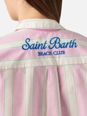 Camicia Brigitte in cotone a righe rosa con ricamo Sport Club<BR/> BRIG001 00897L MC2 SAINT BARTH
