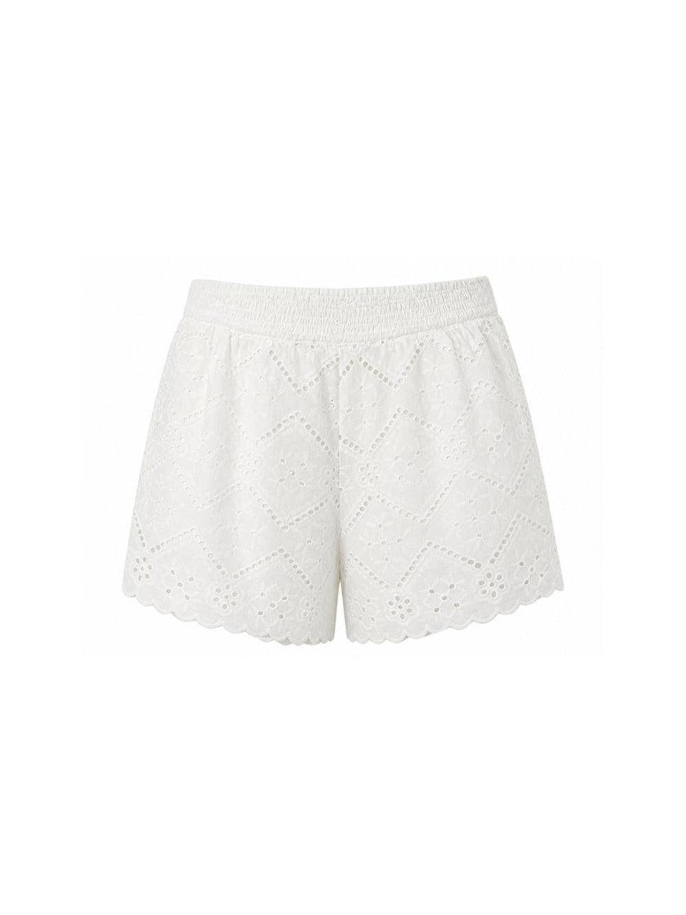 Shorts da donna MC2 Saint Barth bianchi in pizzo sangallo con fondo smerlato MEA002 08038L MC2 SAINT BARTH
