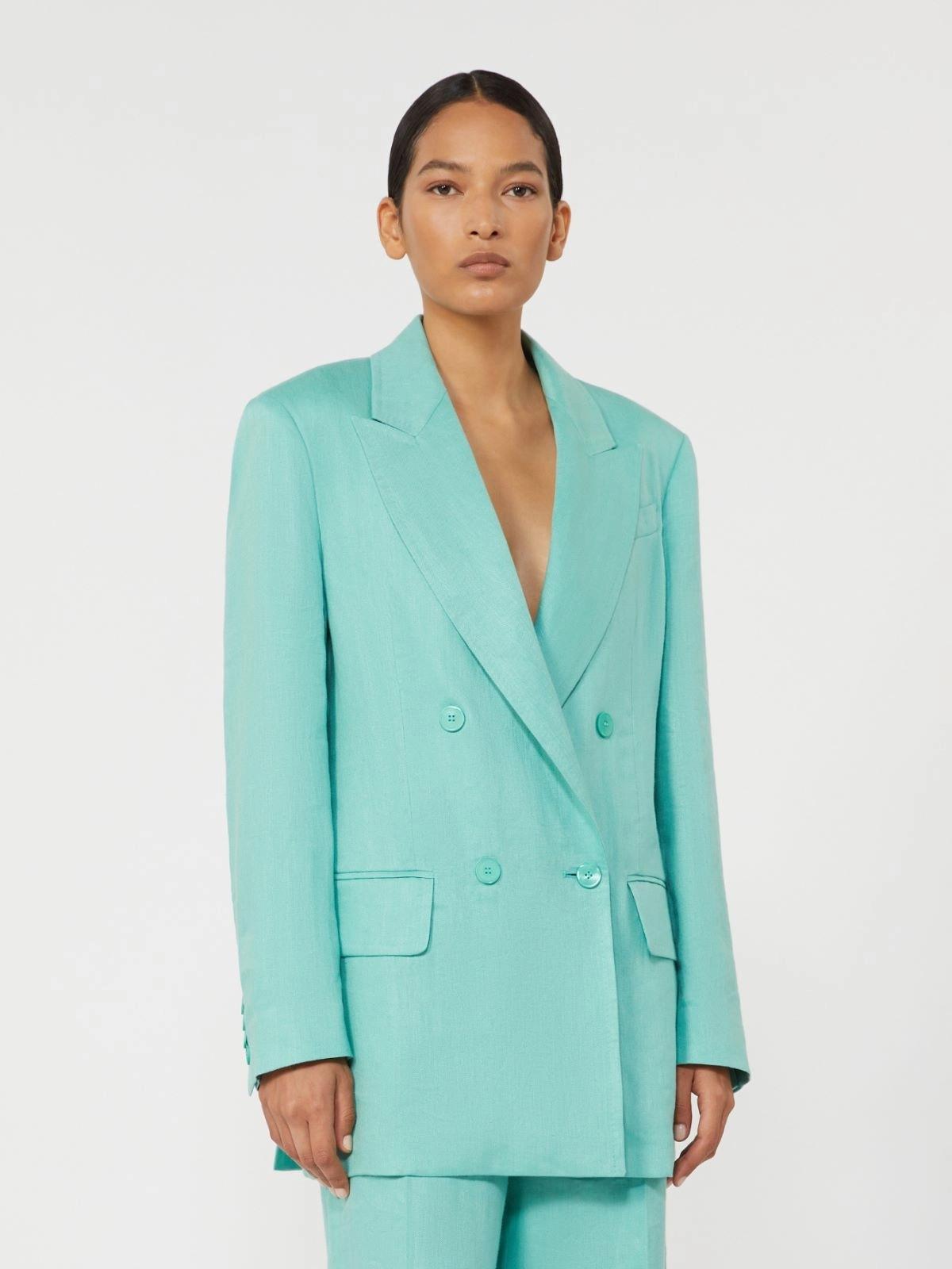 Olimpia Jacket in lino Cheveron - Acqua<BR/> MXMOLIMPIA1 001 MAX MARA