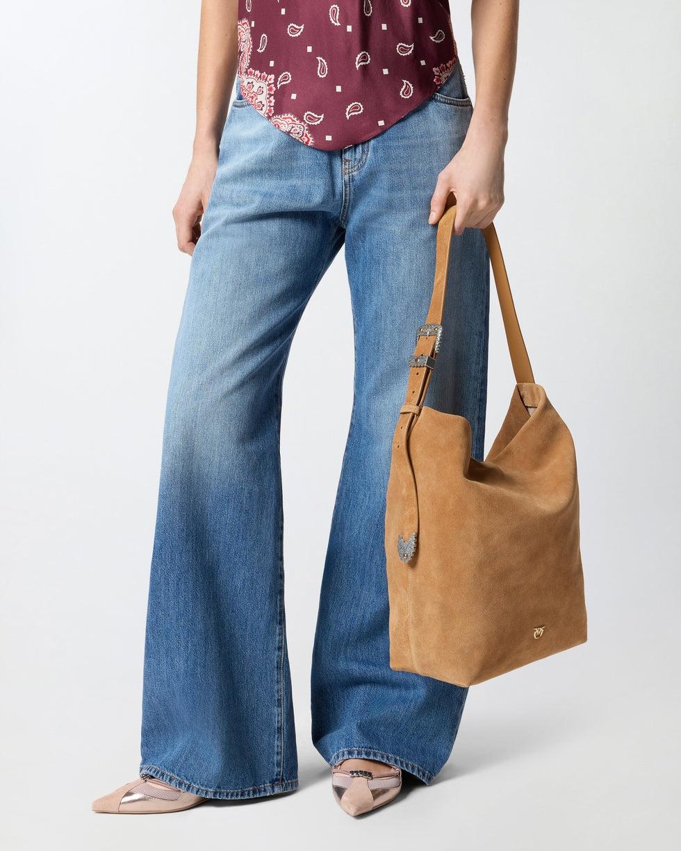 Borsa a tracolla grande Bucket Big in suede<BR/> 106834A0F6 L08A PINKO