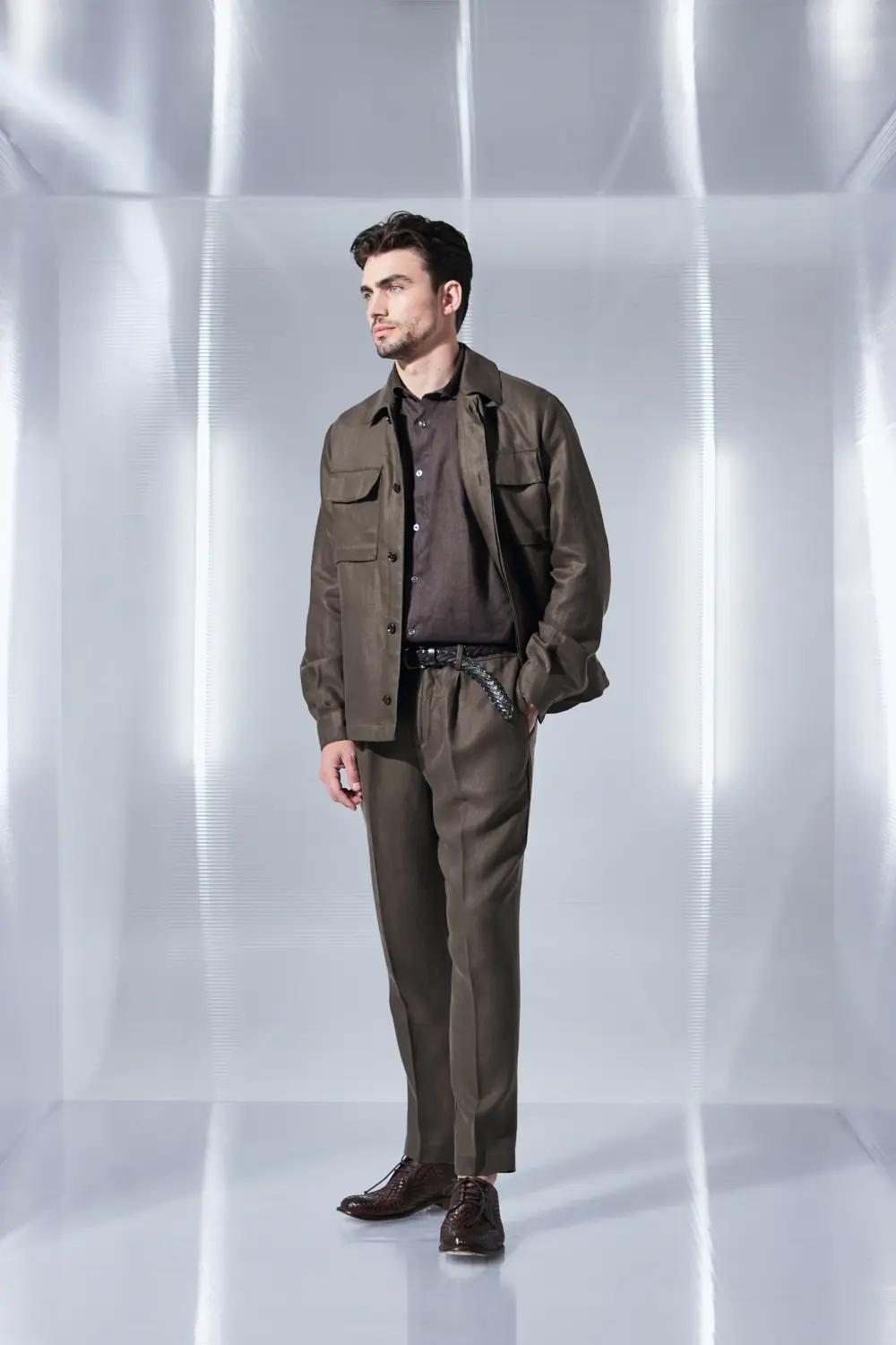 Overshirt in lino tecnico 1440031 MORO HESKIMO