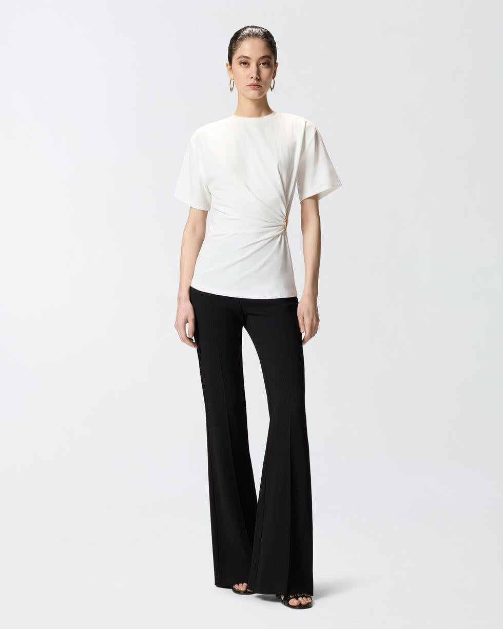 T-shirt con drappeggio e dettaglio dorato<BR/> 106455A35D Z05 PINKO
