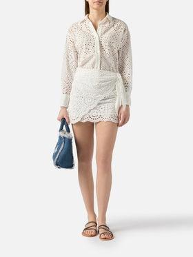 Camicia Cristal in cotone sangallo bianco<BR/> CYS0001 01000L MC2 SAINT BARTH