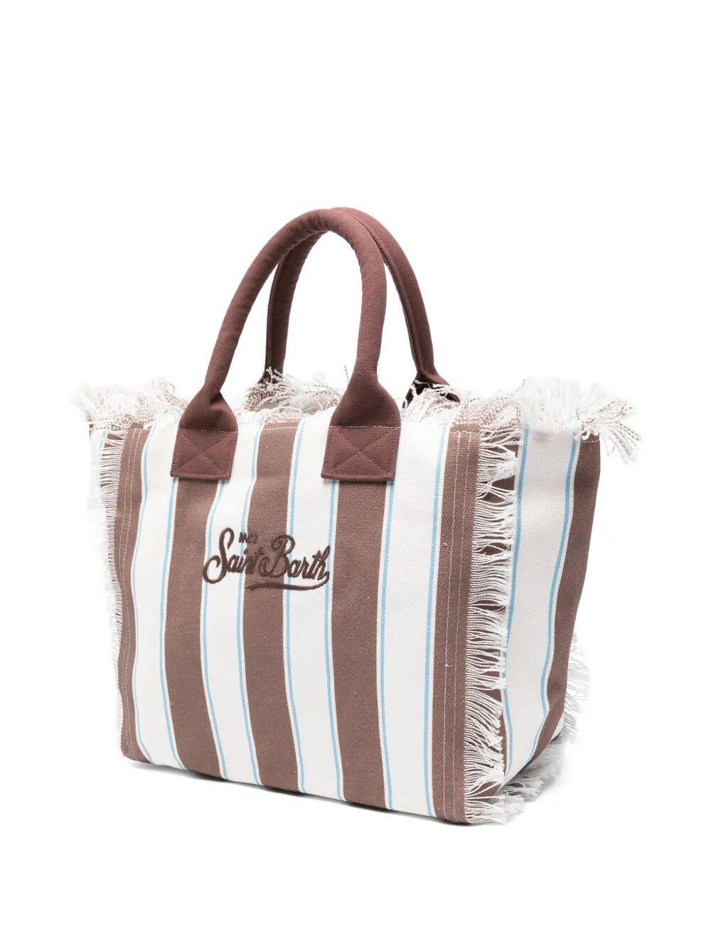 Borsa Vanity regular in canvas a righe verticali marroni VANI001 02597L MC2 SAINT BARTH
