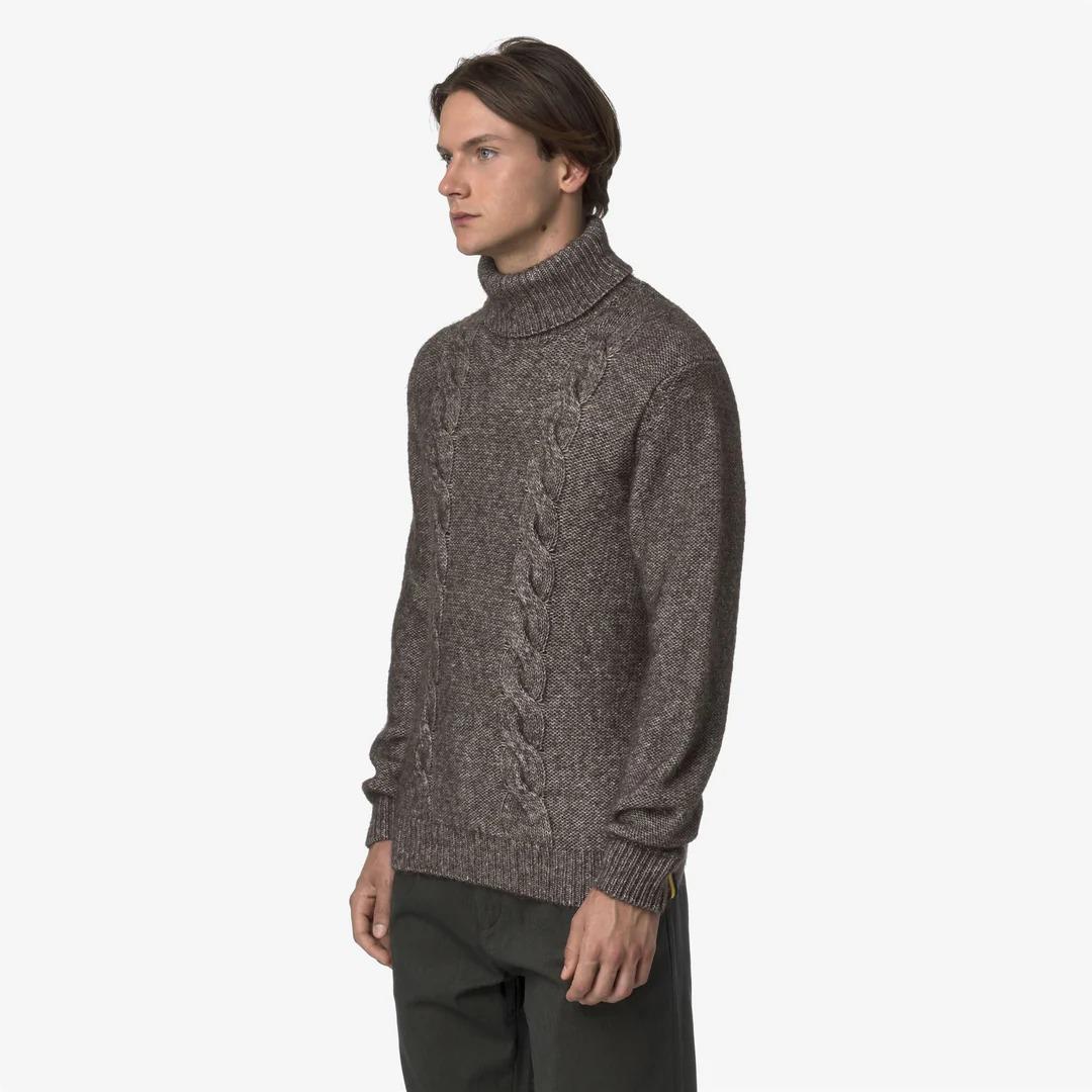 CIRAL<BR/>BLACK OLIVE-OFF WHITE<BR/>Maglione da uomo in maglia a trecce color oliva nero con misto cotone e alpaca K4138LW KBH K-WAY