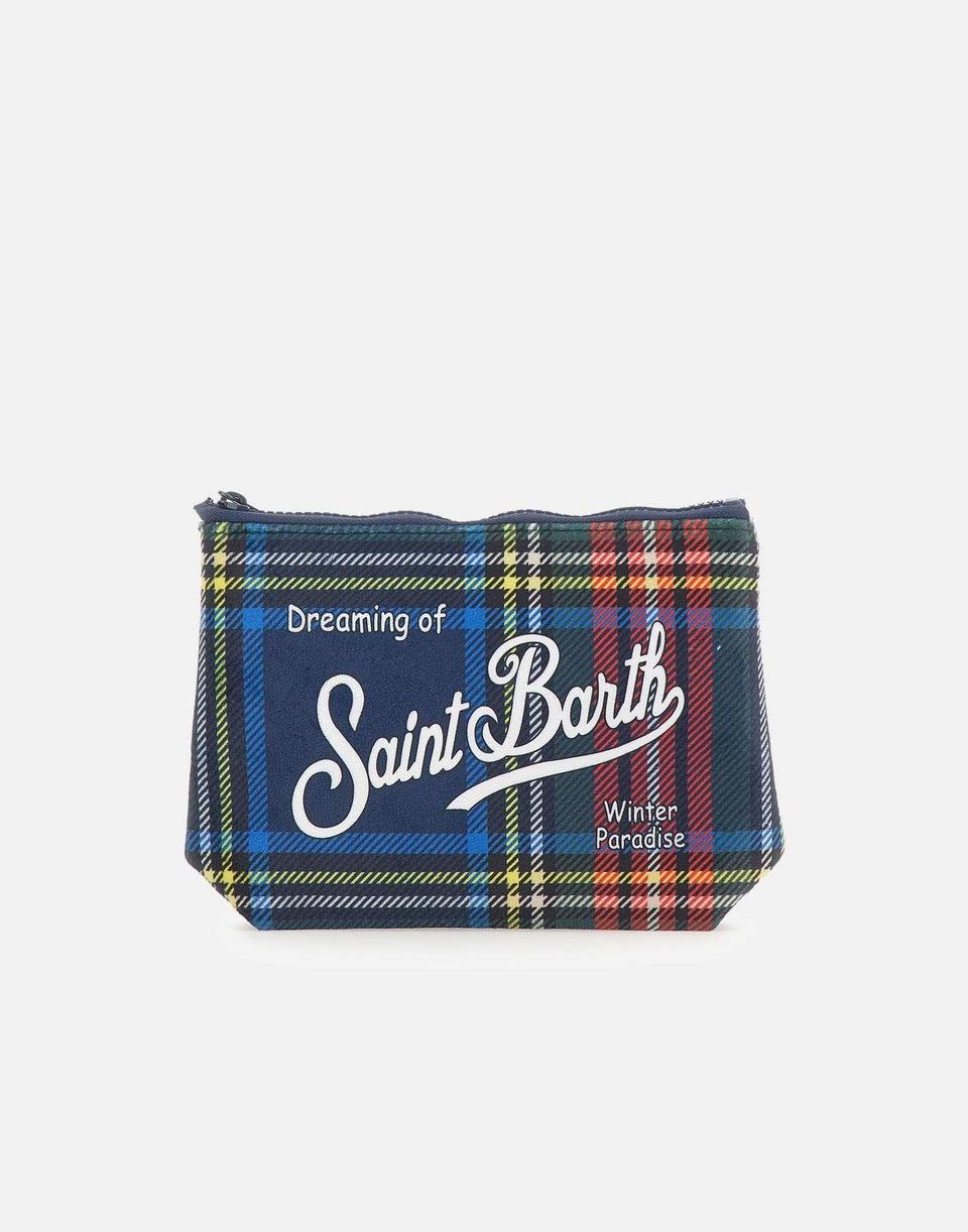 Pochette Aline effetto lana con stampa tartan blu ALI0002 01691I MC2 SAINT BARTH