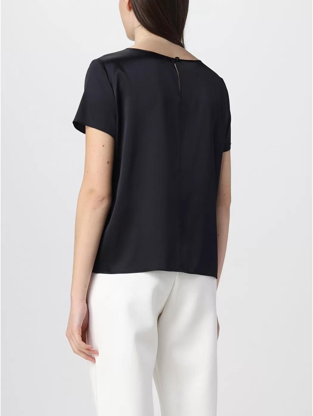 Blusa girocollo a maniche corte in raso di seta 8N2K152NXXZ 999 ARMANI