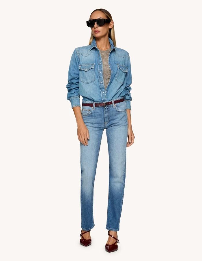 Jeans Coco slim in denim stretch organico<BR/> DP801DSK297DJ09 800 DONDUP