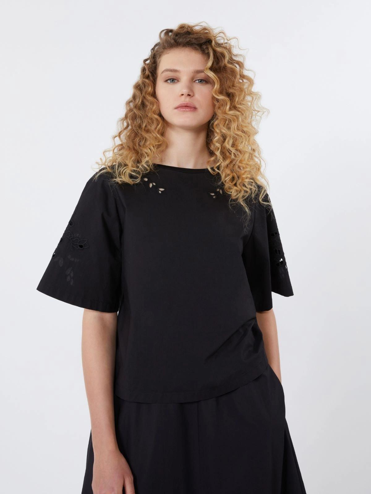 Top in popeline di cotone con ricami -NERO WKDTARGA 002 WEEKEND
